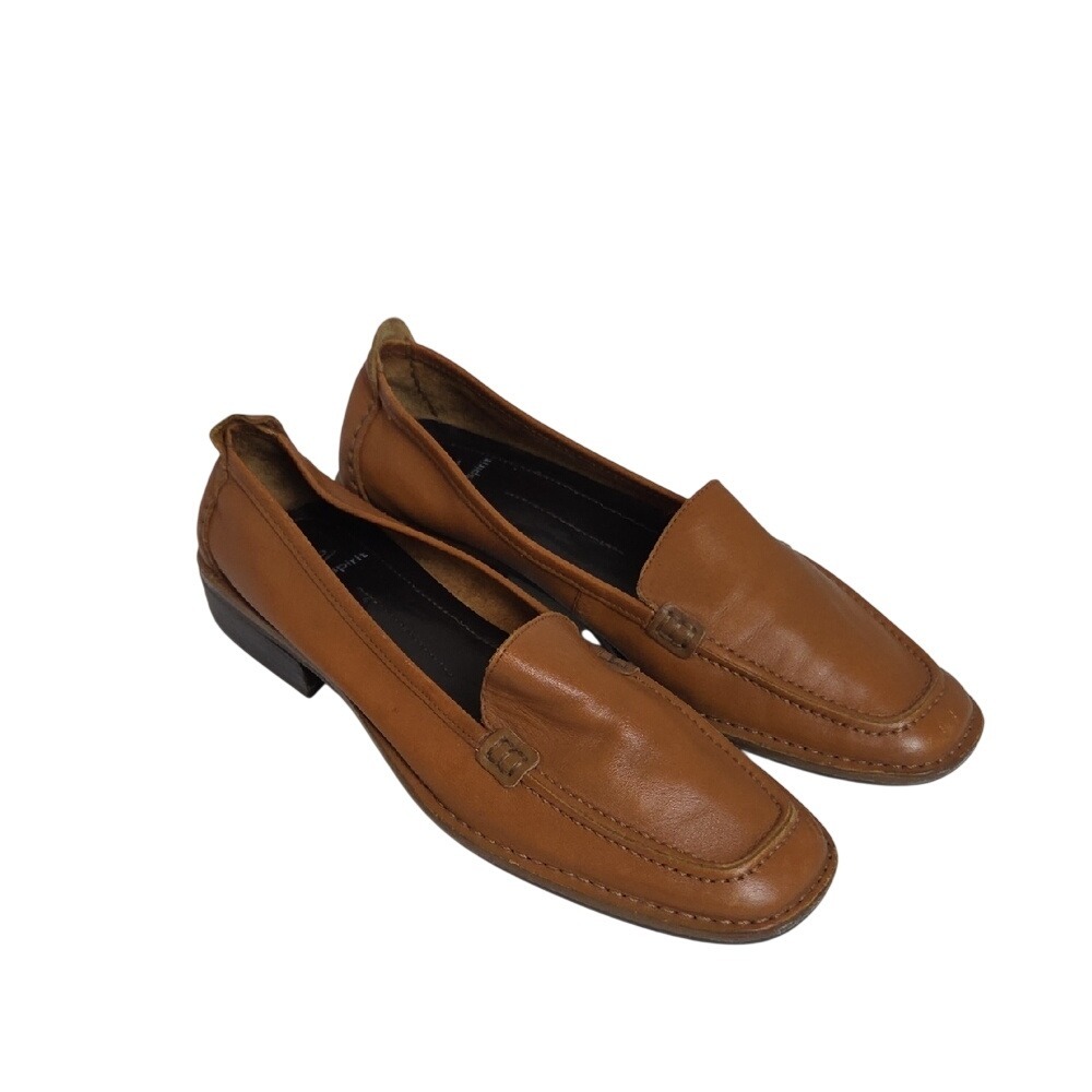 Easy Spirit Neville‎ Brown Leather Square Toe Loafers Shoes Womens 7.5 2A Narrow